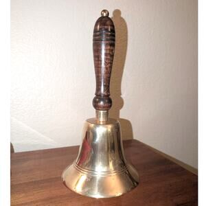 Vintage Brass English Schoolmaster Desk Bell Wood Handle